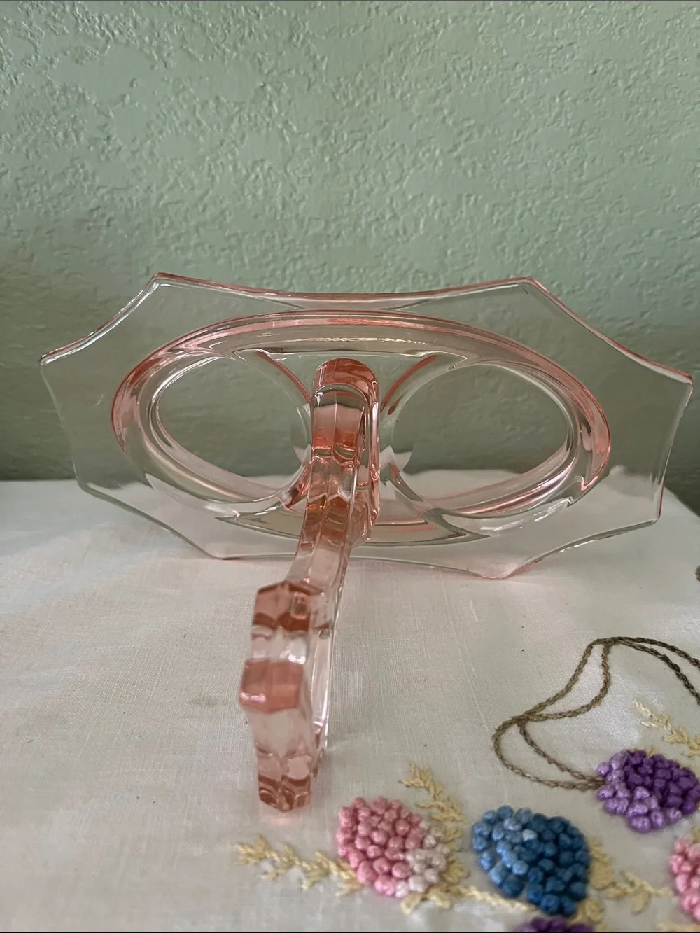 Cambridge Marked #622 Decagon Pink Depression Glass Sugar Creamer Tray 1930